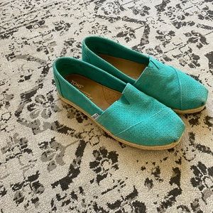 Toms Slip Ons, Teal, Size 8, Women